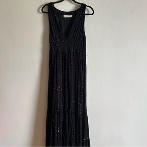 Sundress Sz M-L Black Gauze Sequin V Neck Maxi Dress